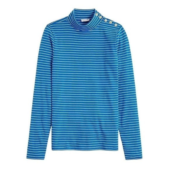 NWT! J. Crew Perfect-Fit Ribbed Striped Button Turtleneck. Size Medium. - Picture 1 of 13